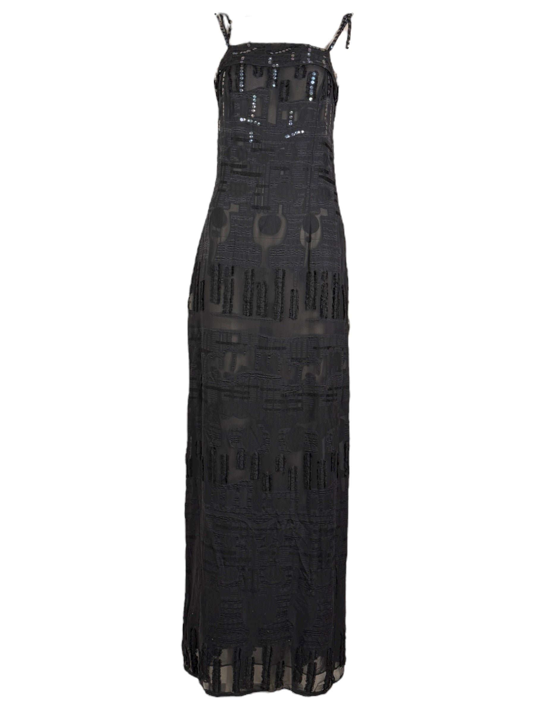 Christian Lacroix - Spring/Summer 2000 - Long dress with thin straps in black silk chiffon