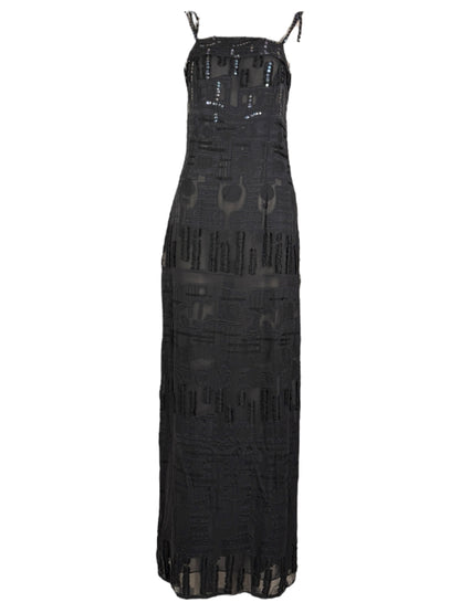 Christian Lacroix - Spring/Summer 2000 - Long dress with thin straps in black silk chiffon