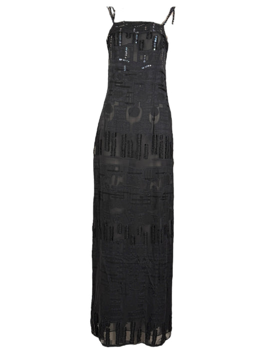 Christian Lacroix - Spring/Summer 2000 - Long dress with thin straps in black silk chiffon