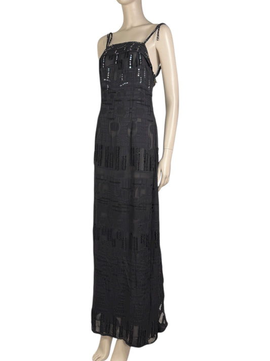 Christian Lacroix - Spring/Summer 2000 - Long dress with thin straps in black silk chiffon