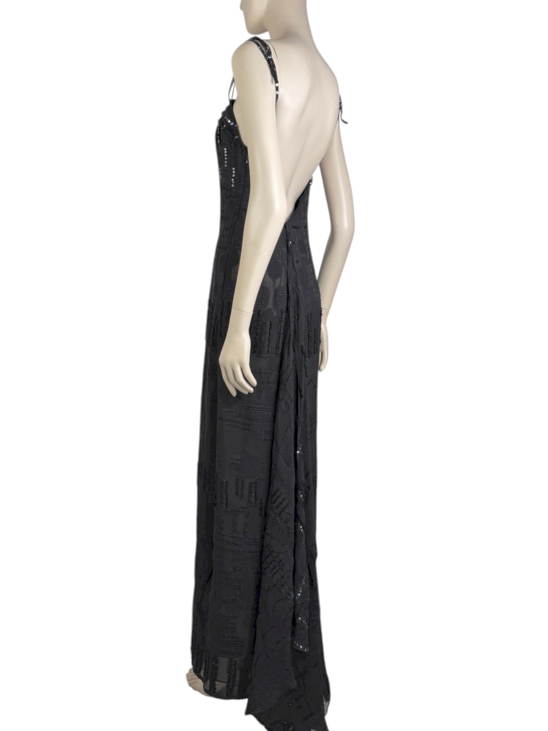 Christian Lacroix - Spring/Summer 2000 - Long dress with thin straps in black silk chiffon
