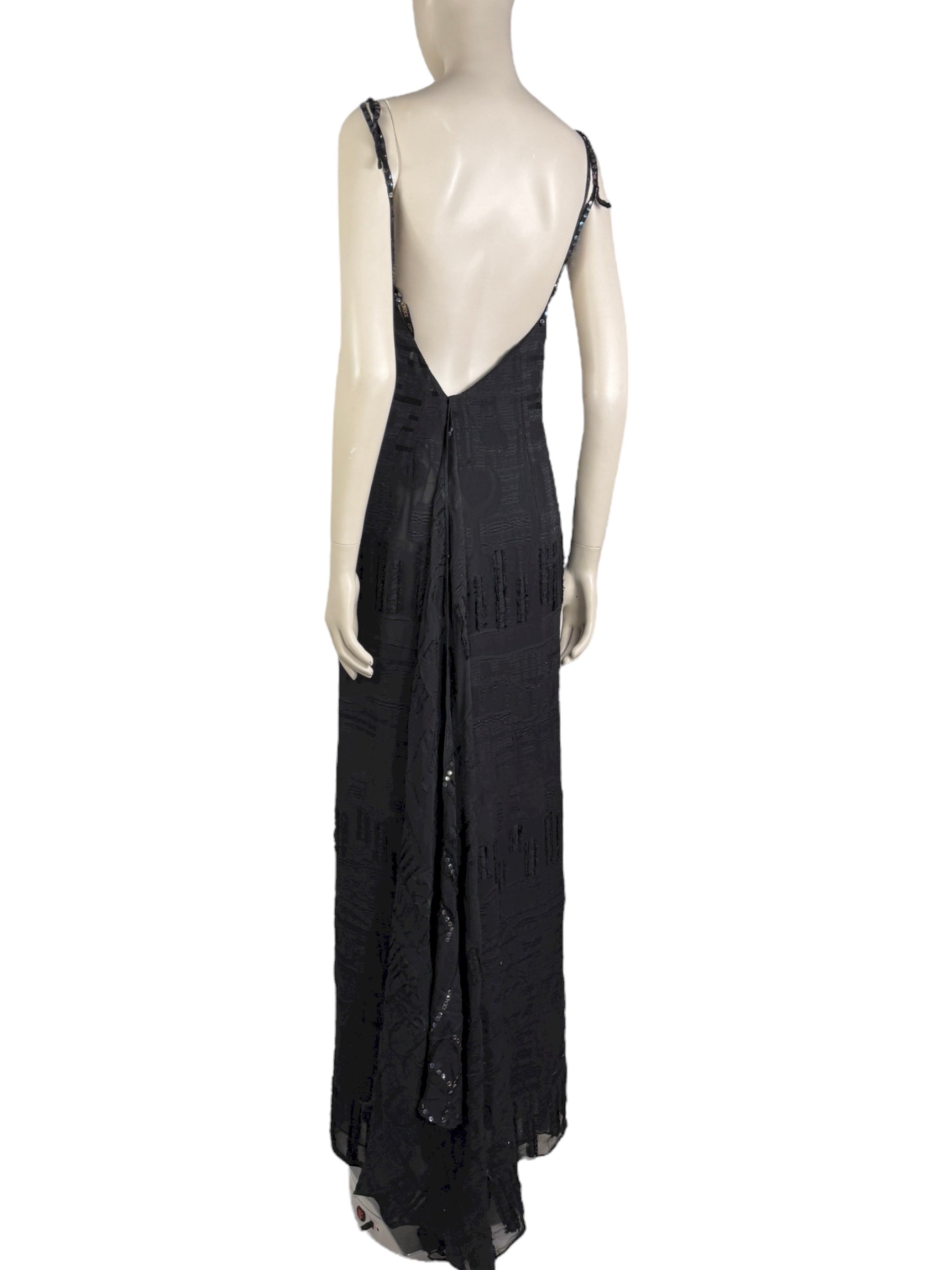 Christian Lacroix - Spring/Summer 2000 - Long dress with thin straps in black silk chiffon