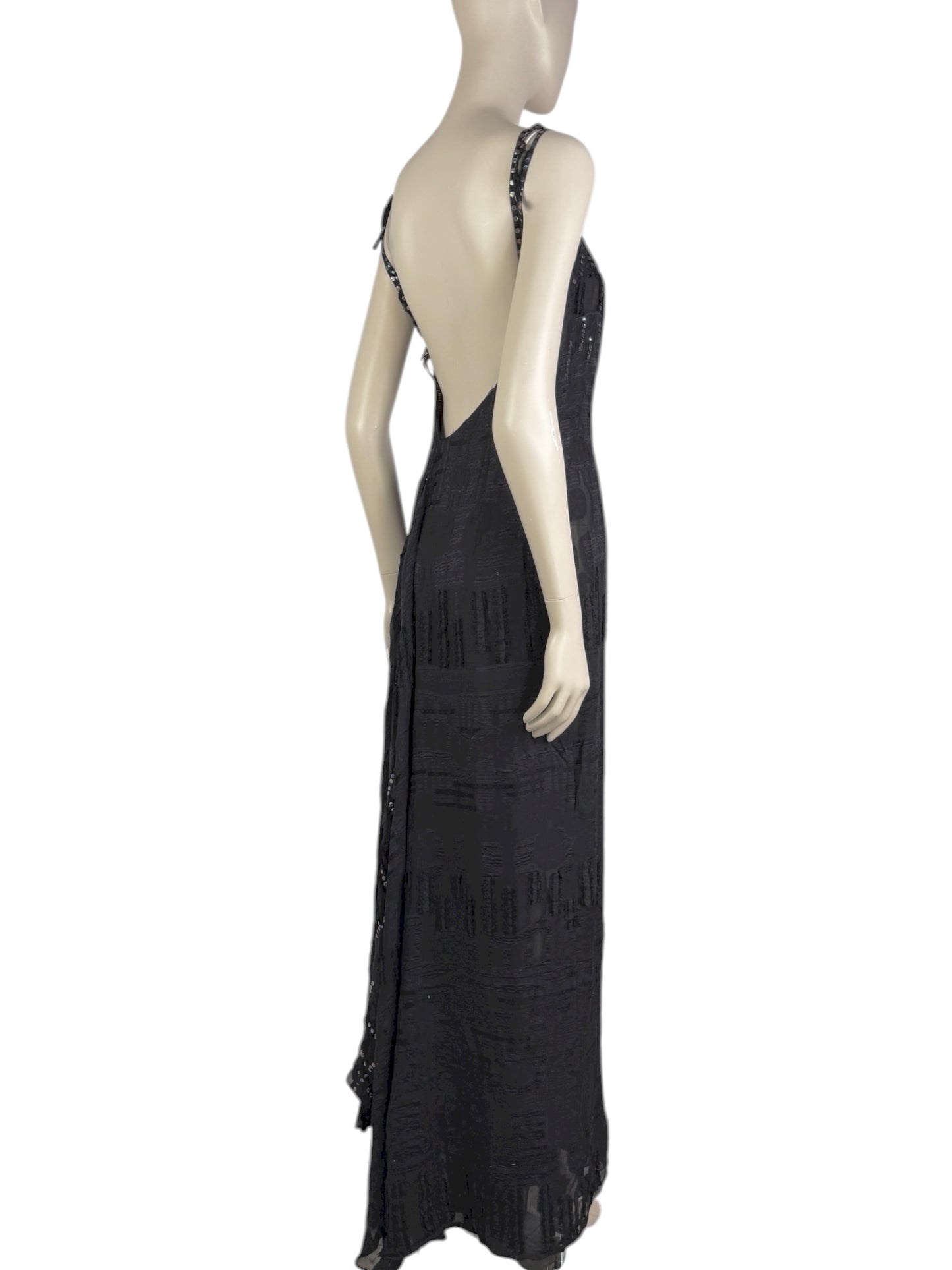 Christian Lacroix - Spring/Summer 2000 - Long dress with thin straps in black silk chiffon
