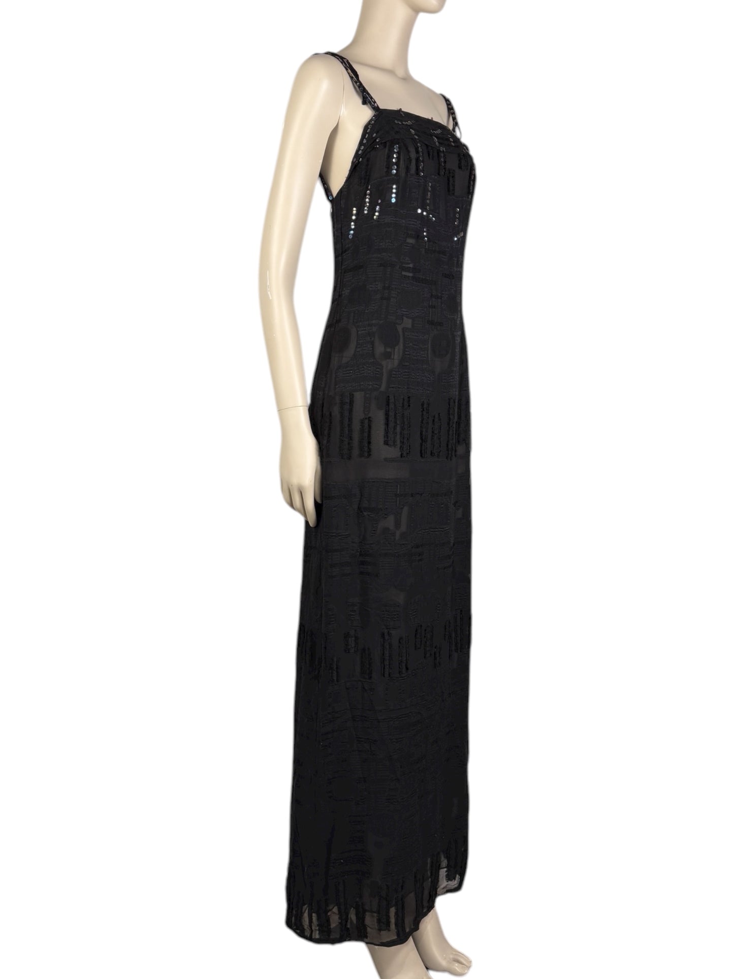 Christian Lacroix - Spring/Summer 2000 - Long dress with thin straps in black silk chiffon