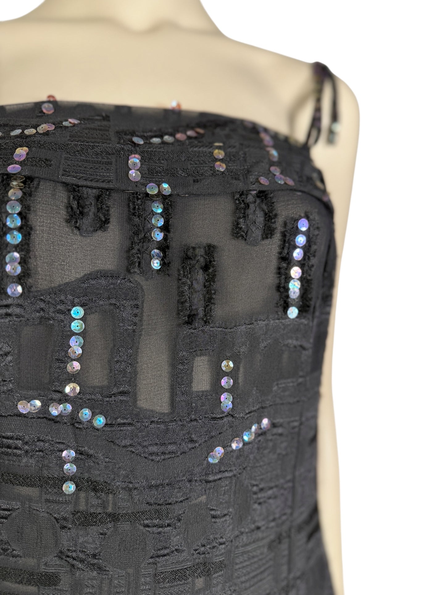 Christian Lacroix - Spring/Summer 2000 - Long dress with thin straps in black silk chiffon