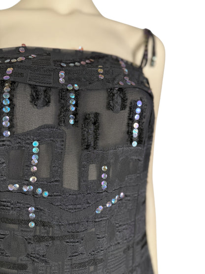 Christian Lacroix - Spring/Summer 2000 - Long dress with thin straps in black silk chiffon