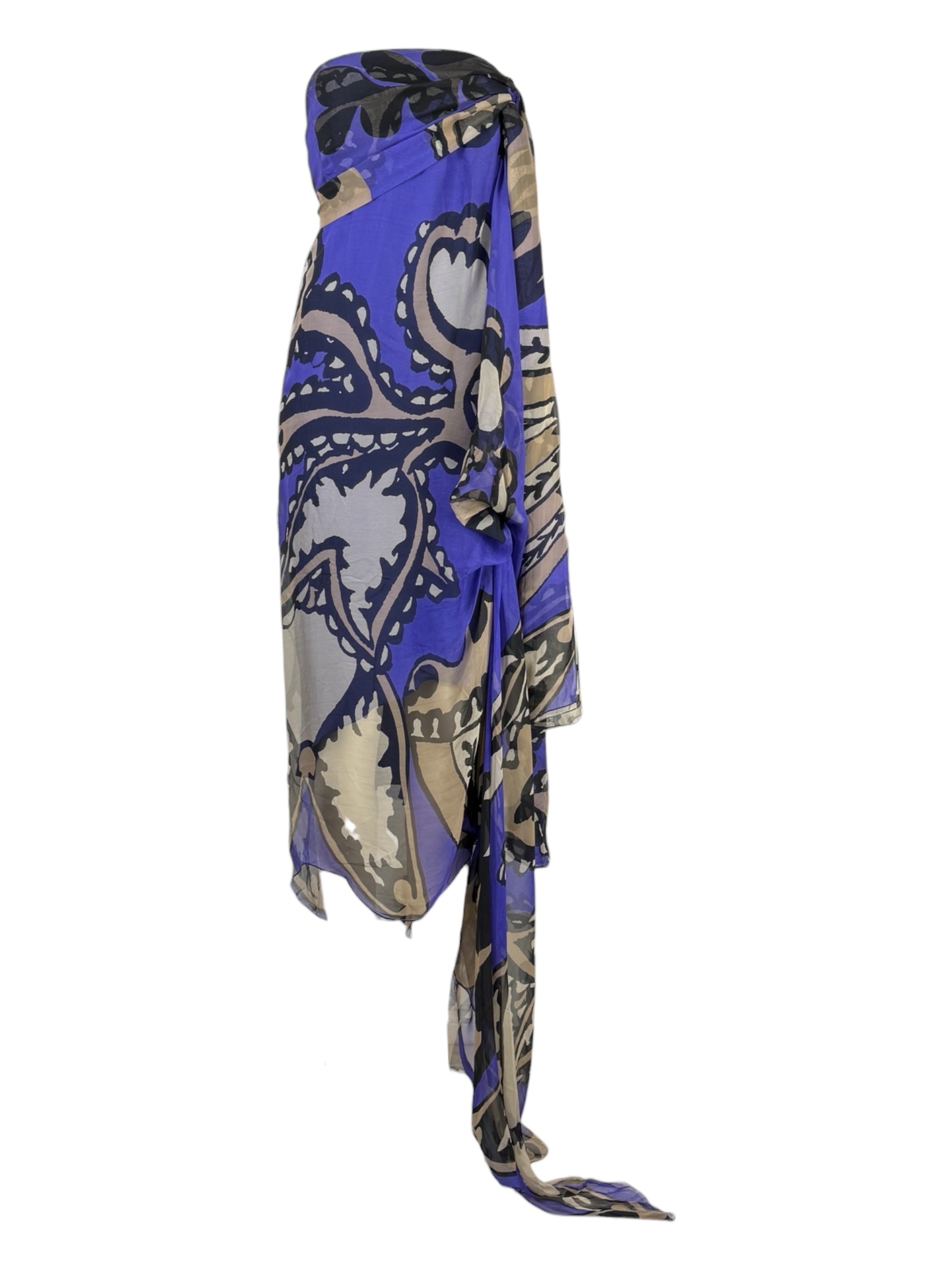 Christian Lacroix  Spring/Summer 2008 Look 54 - Asymmetrical strapless dress in multicoloured printed silk chiffon