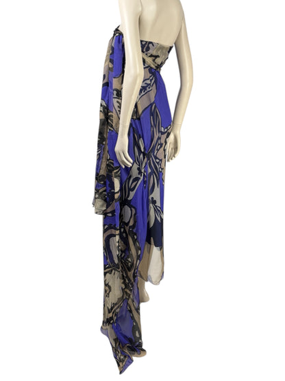 Christian Lacroix  Spring/Summer 2008 Look 54 - Asymmetrical strapless dress in multicoloured printed silk chiffon 2