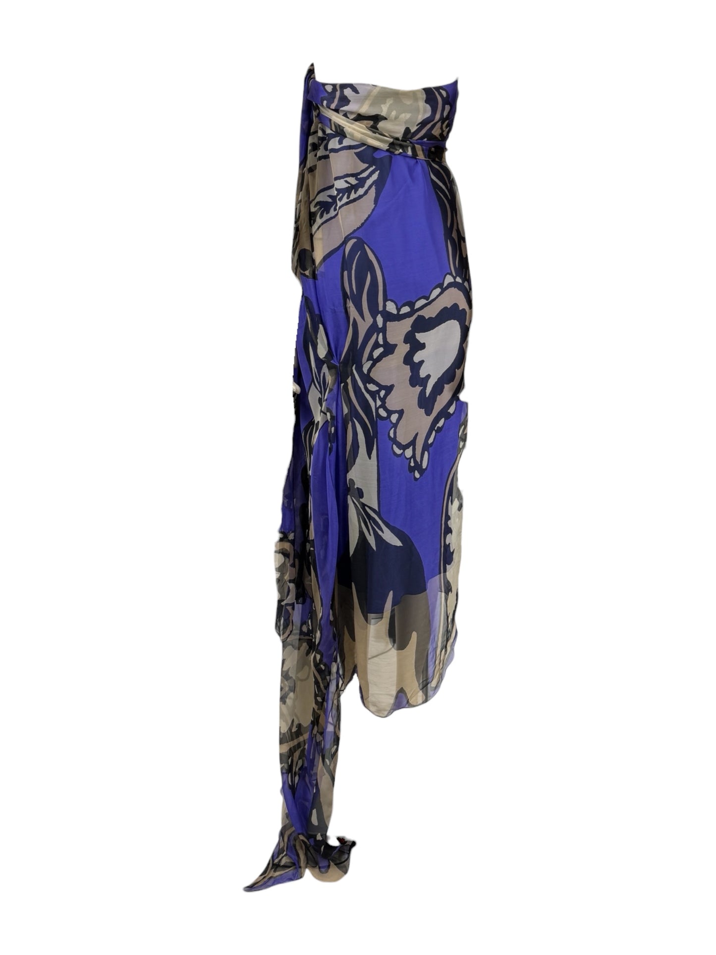 Christian Lacroix  Spring/Summer 2008 Look 54 - Asymmetrical strapless dress in multicoloured printed silk chiffon 3