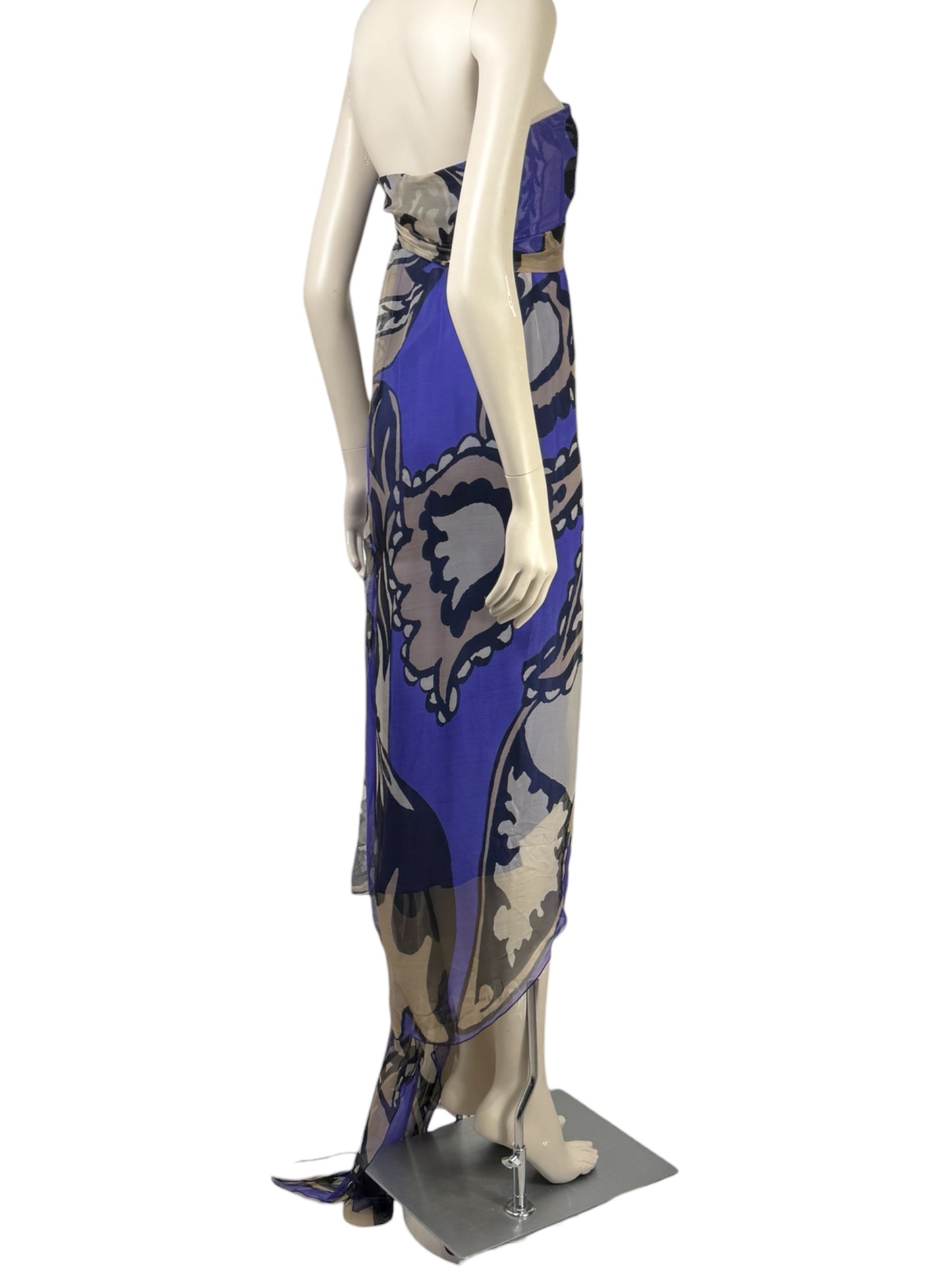 Christian Lacroix  Spring/Summer 2008 Look 54 - Asymmetrical strapless dress in multicoloured printed silk chiffon 4