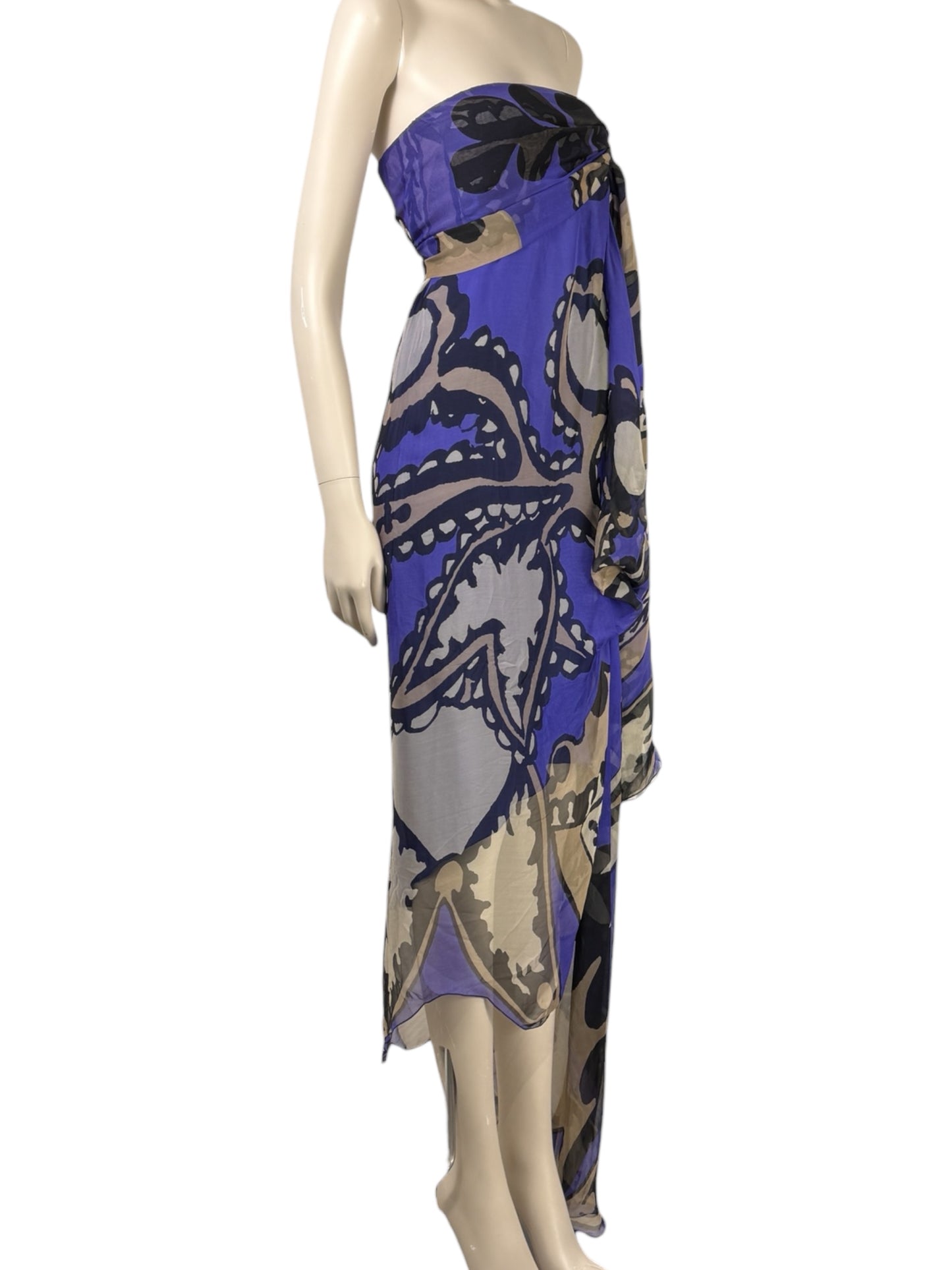 Christian Lacroix  Spring/Summer 2008 Look 54 - Asymmetrical strapless dress in multicoloured printed silk chiffon 5