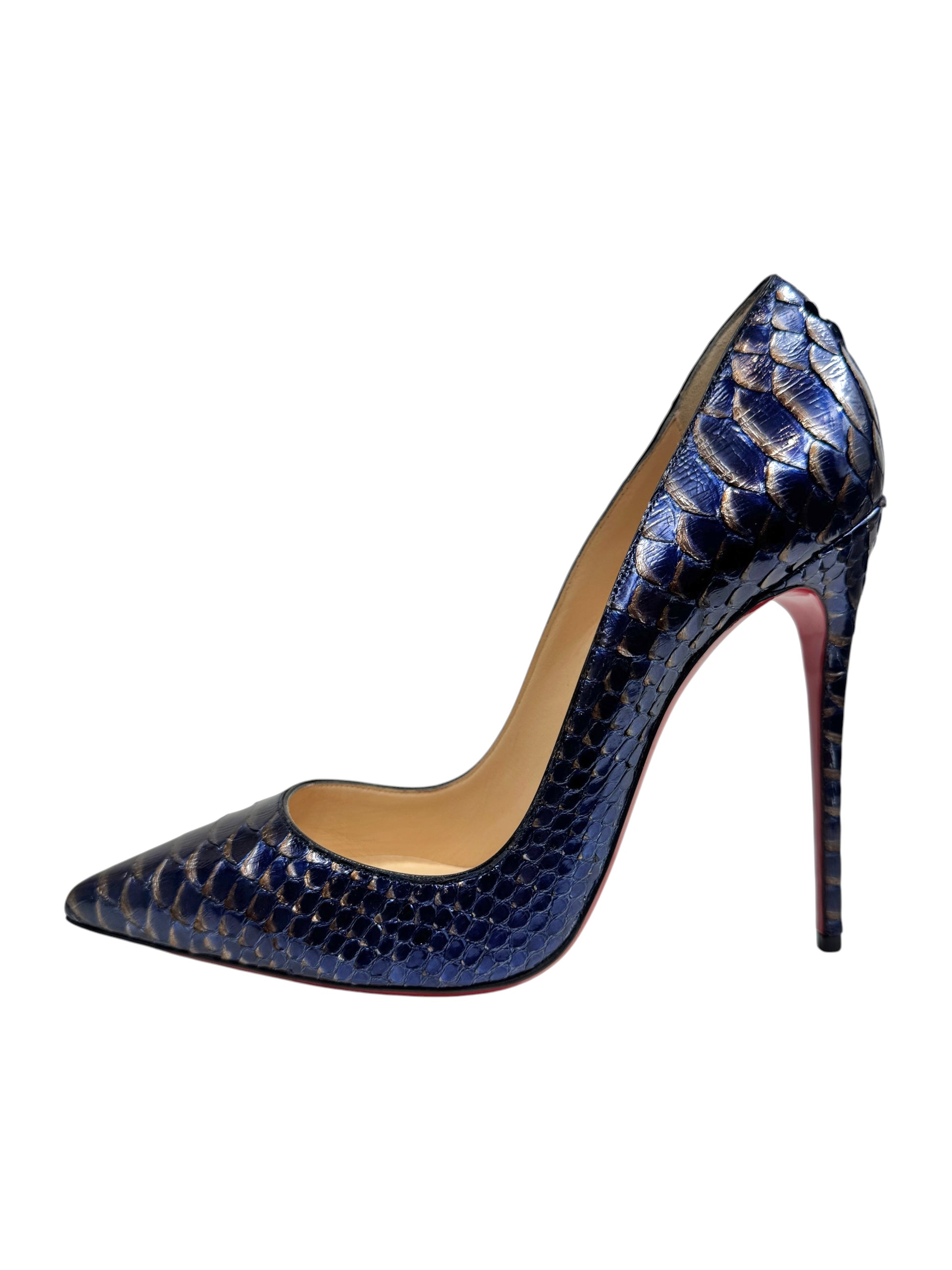 Christian Louboutin So Kate Snakeskin metallic pumps