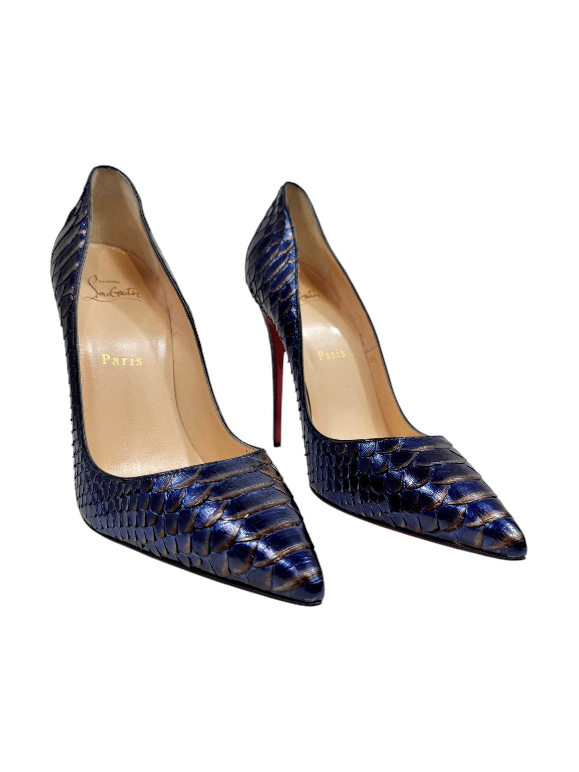 Christian Louboutin So Kate Snakeskin metallic pumps