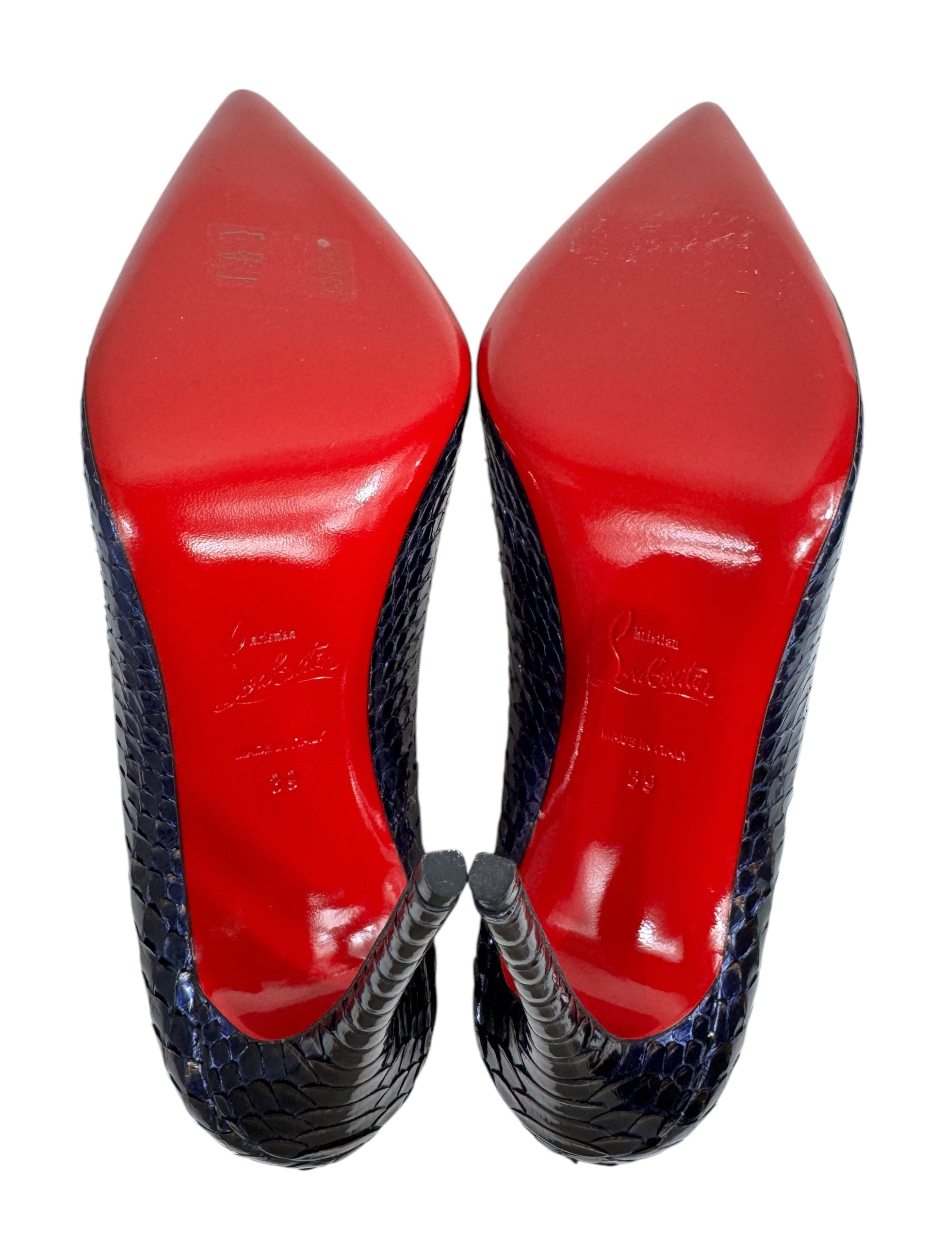 Christian Louboutin So Kate Snakeskin metallic pumps