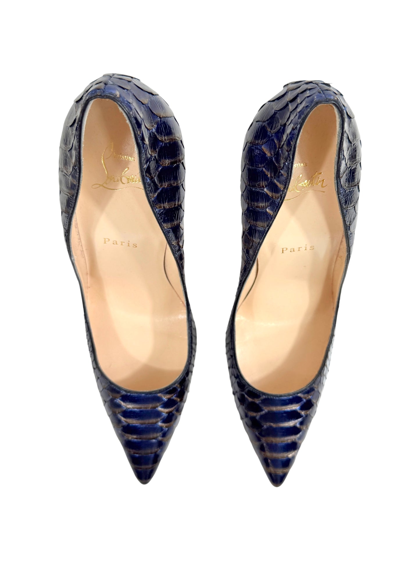Christian Louboutin So Kate Snakeskin metallic pumps