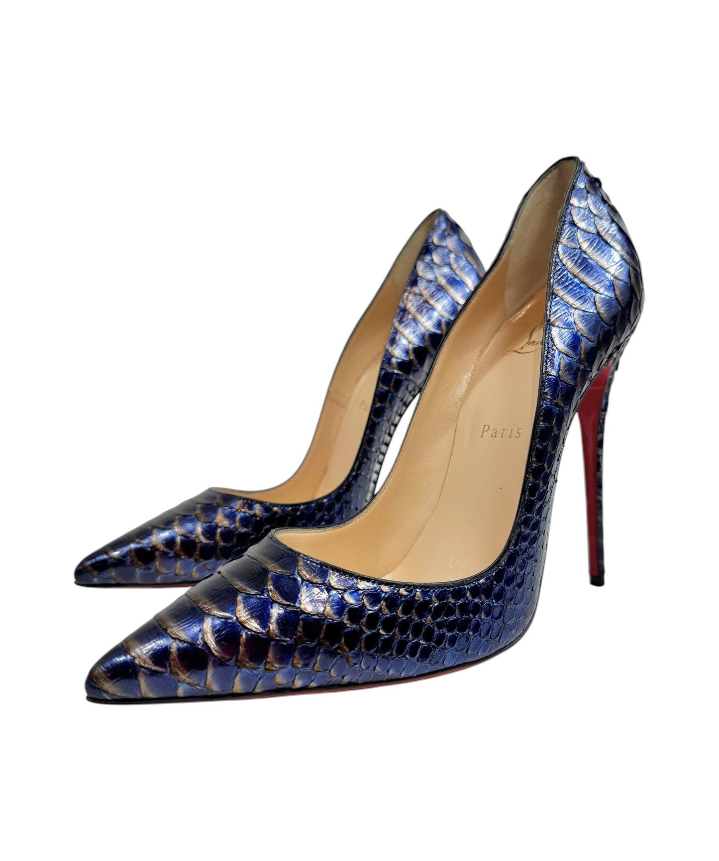 Christian Louboutin So Kate Snakeskin metallic pumps