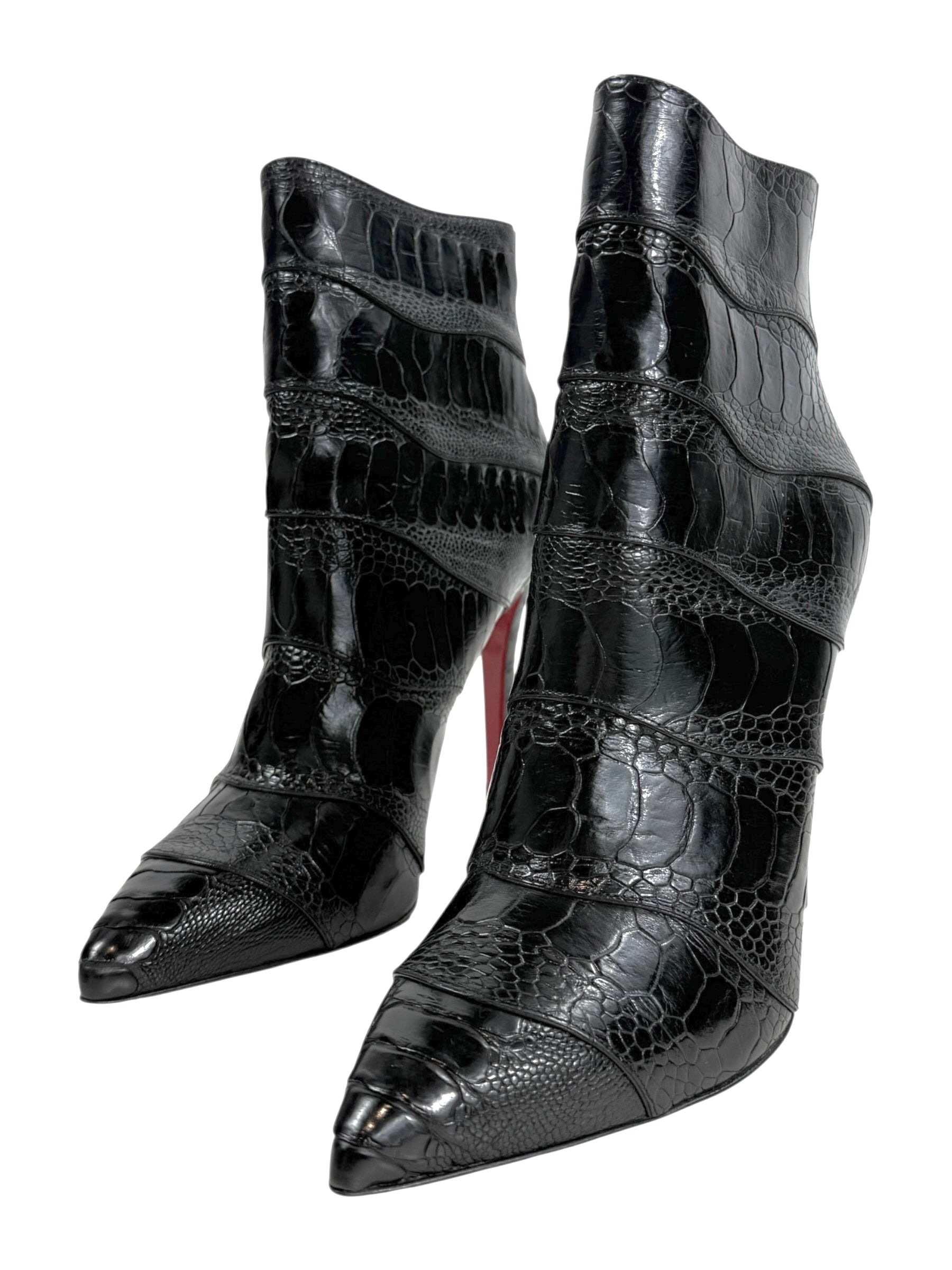 Christian Louboutin Zermadame black ostrich boots