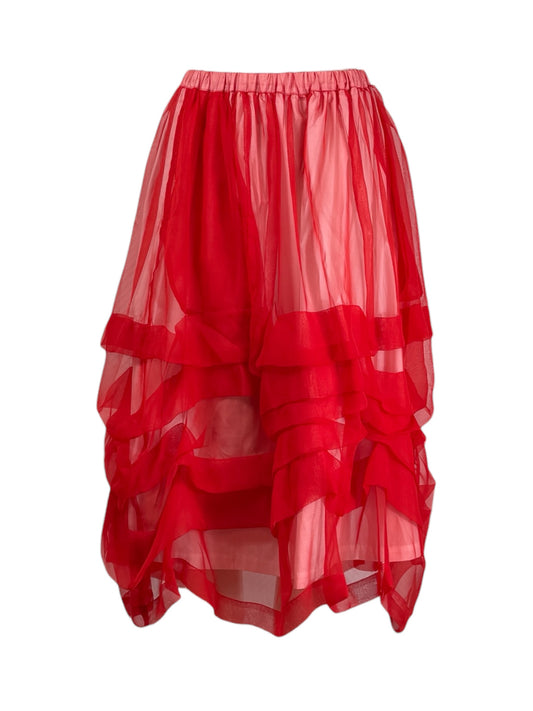 Comme des Garçons 2021 - White cotton stretch-waist skirt over a vermilion organza skirt