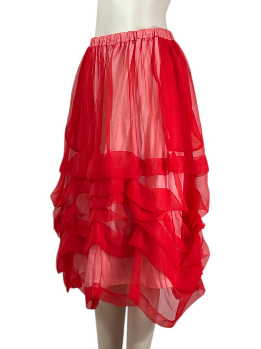 Comme des Garçons 2021 - White cotton stretch-waist skirt over a vermilion organza skirt