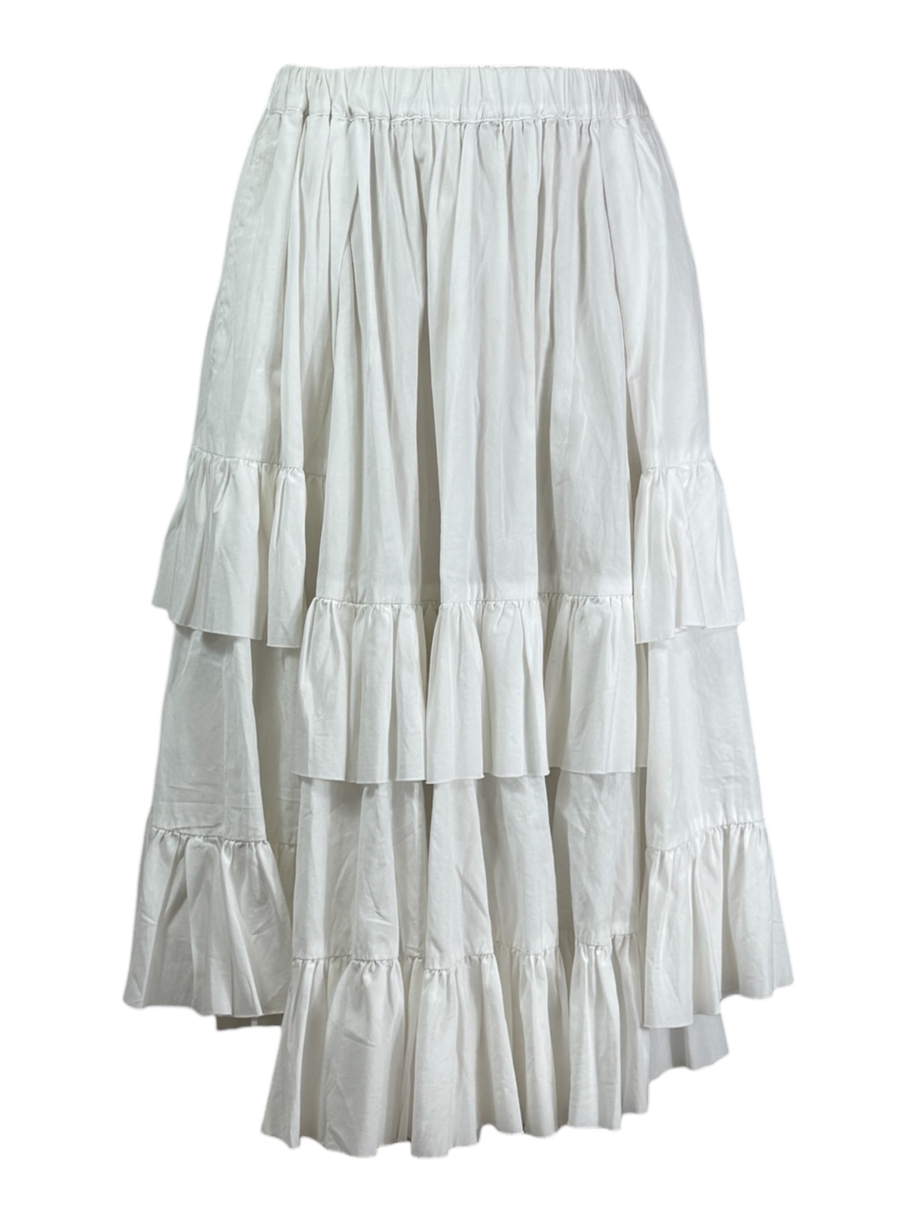 Comme des Garçons 2022 - White cotton asymmetric skirt with ruffles