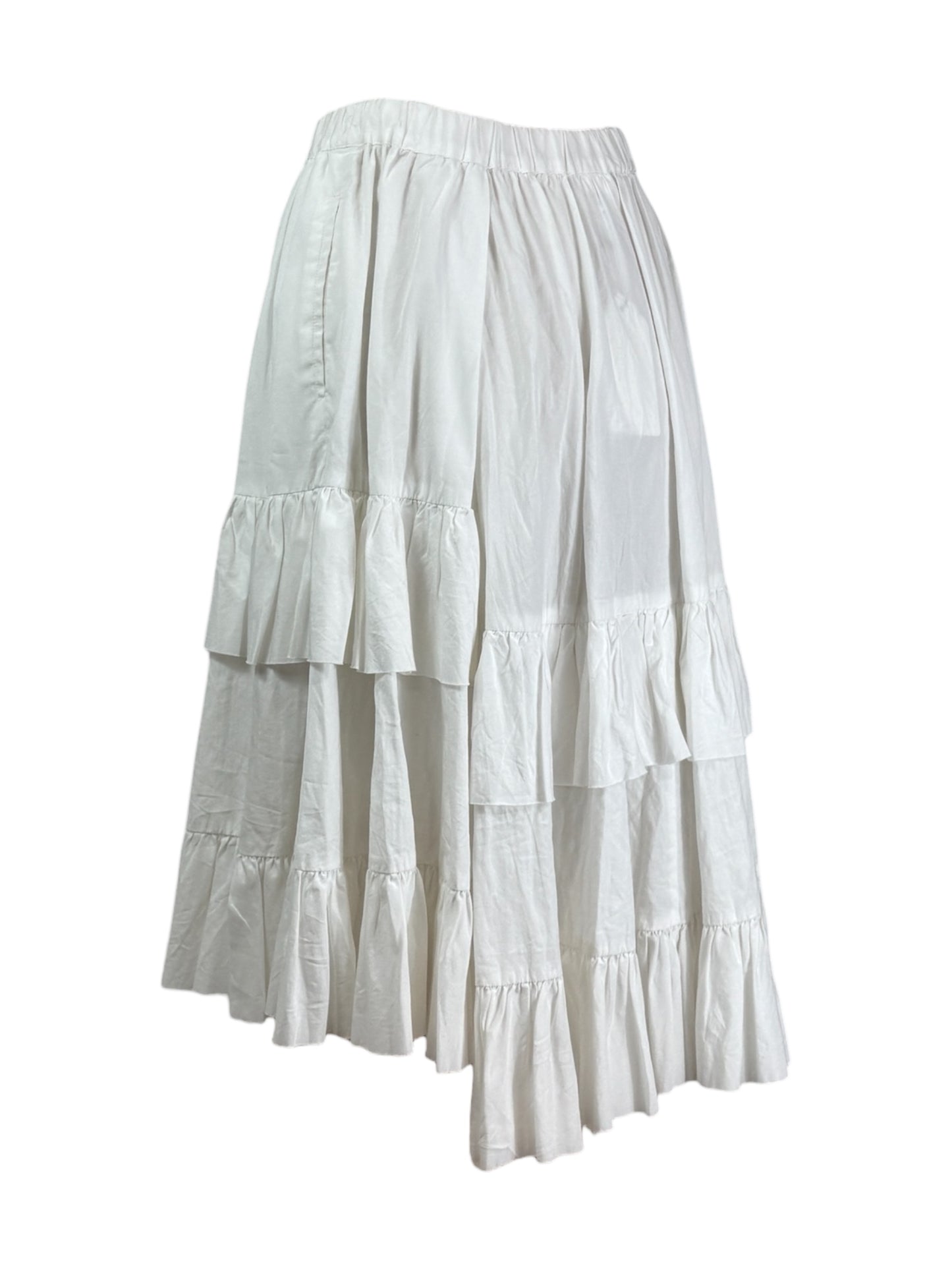 Comme des Garçons 2022 - White cotton asymmetric skirt with ruffles