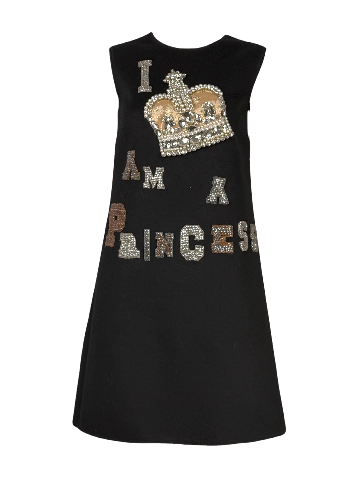 Dolce & Gabbana - "Fairytale" Collection Autumn/Winter 2016-2017 - Sleeveless black wool dress adorned with "I am a Princess"