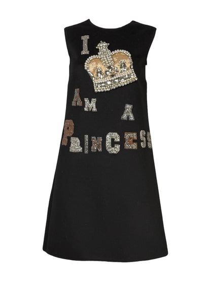 Dolce & Gabbana - "Fairytale" Collection Autumn/Winter 2016-2017 - Sleeveless black wool dress adorned with "I am a Princess"
