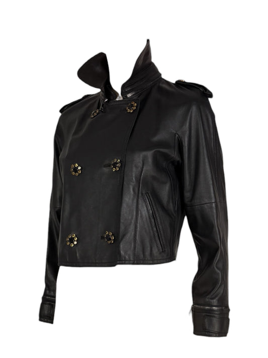 Dolce & Gabbana - Short black lambskin leather jacket
