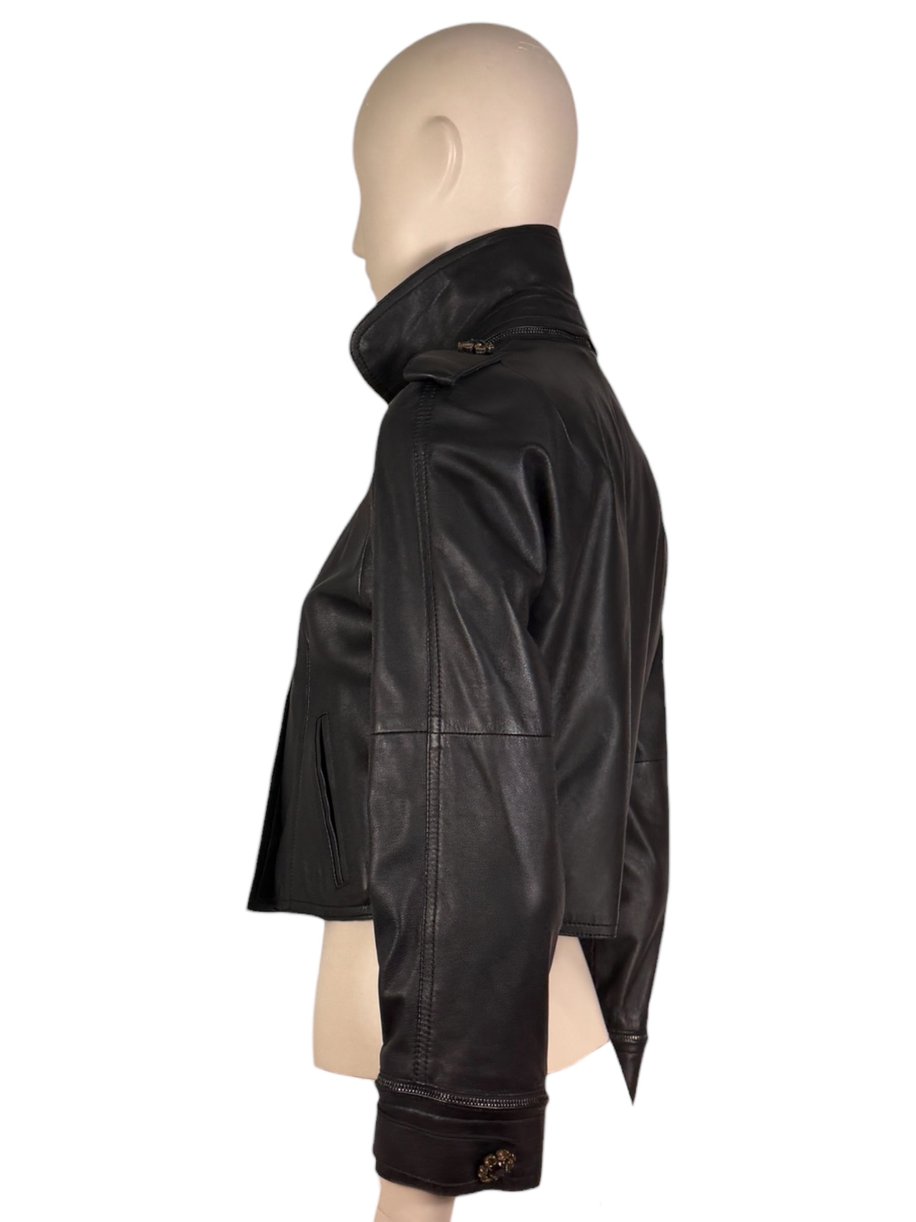 Dolce & Gabbana - Short black lambskin leather jacket