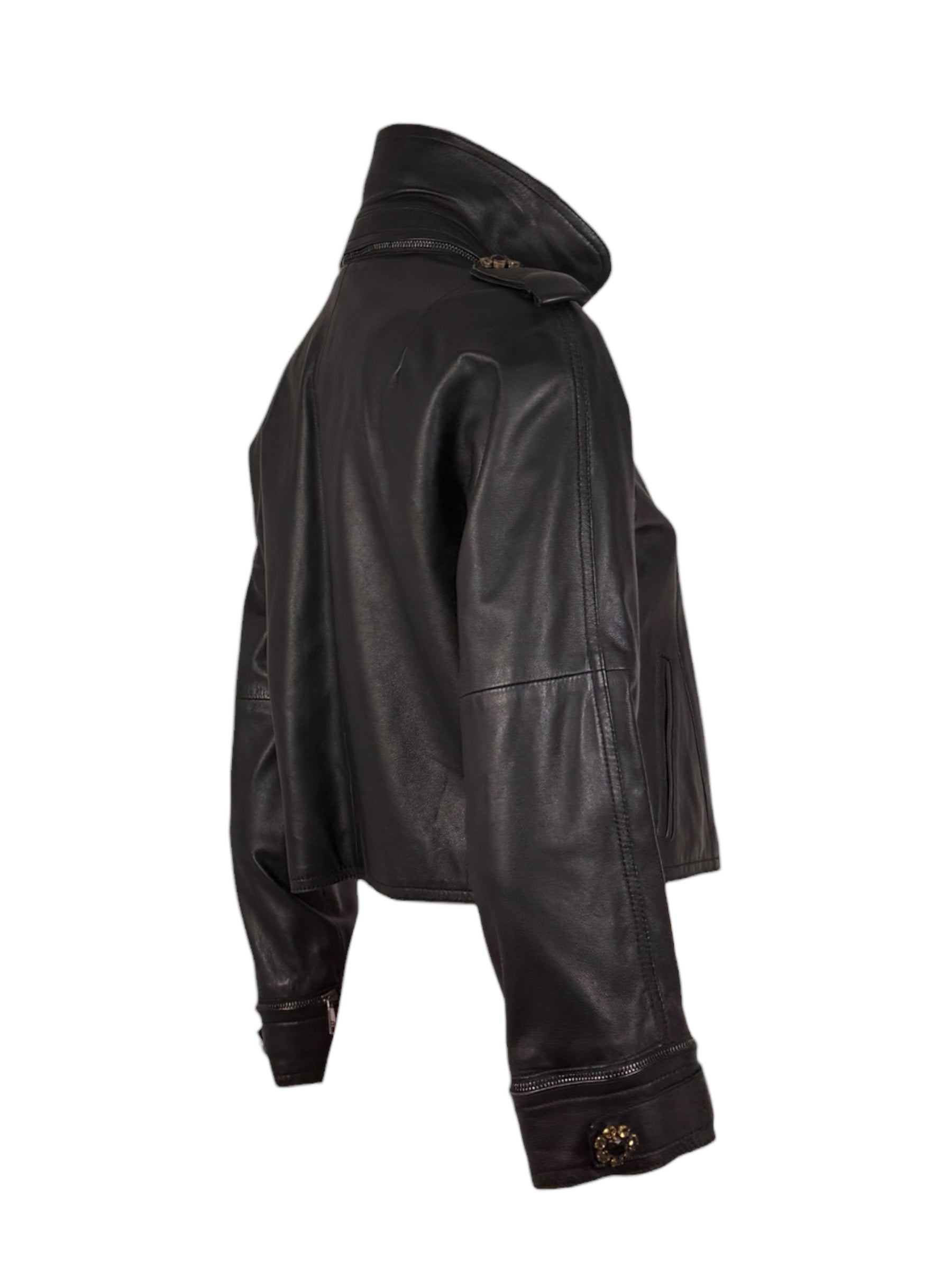 Dolce & Gabbana - Short black lambskin leather jacket