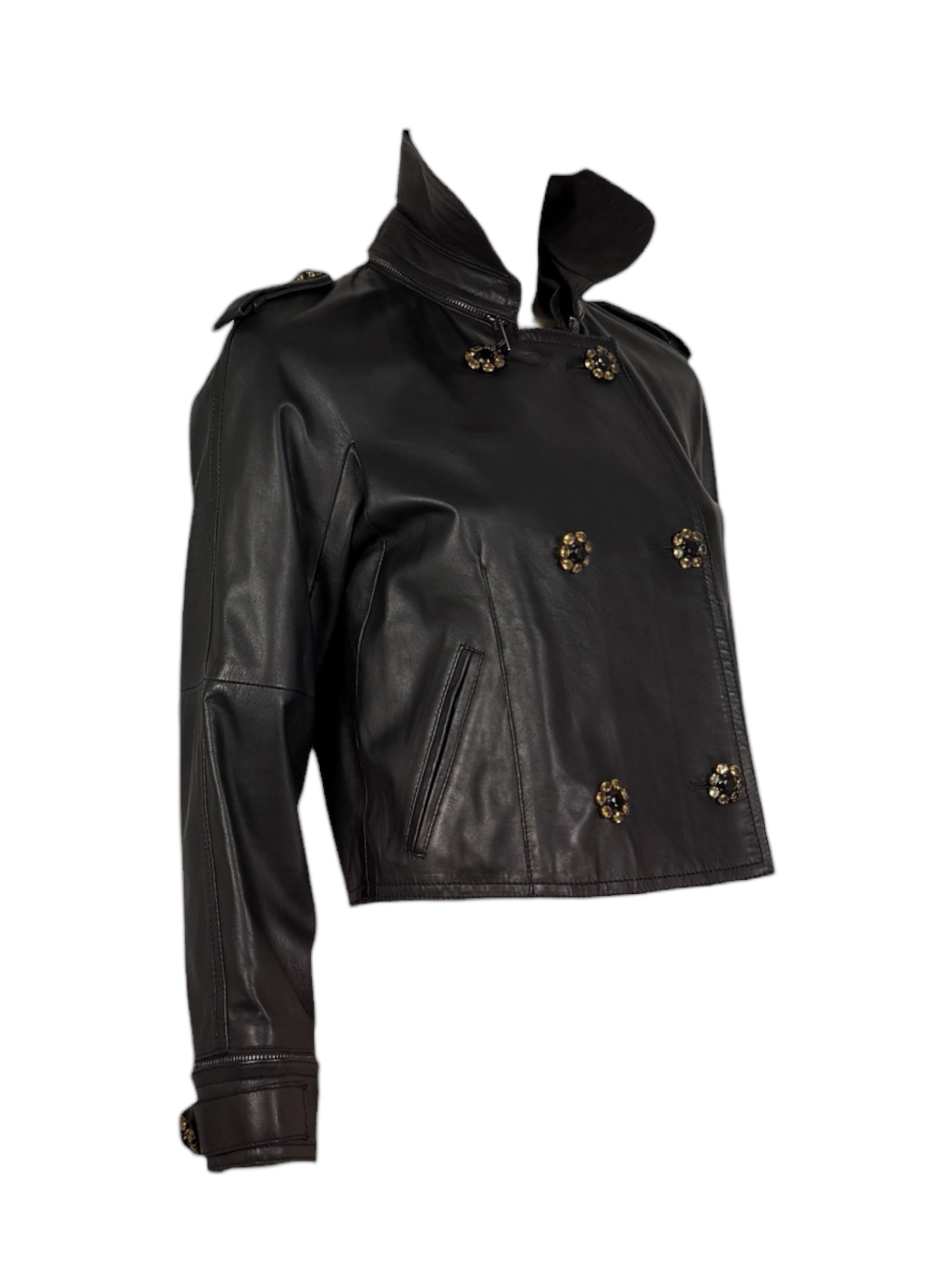 Dolce & Gabbana - Short black lambskin leather jacket