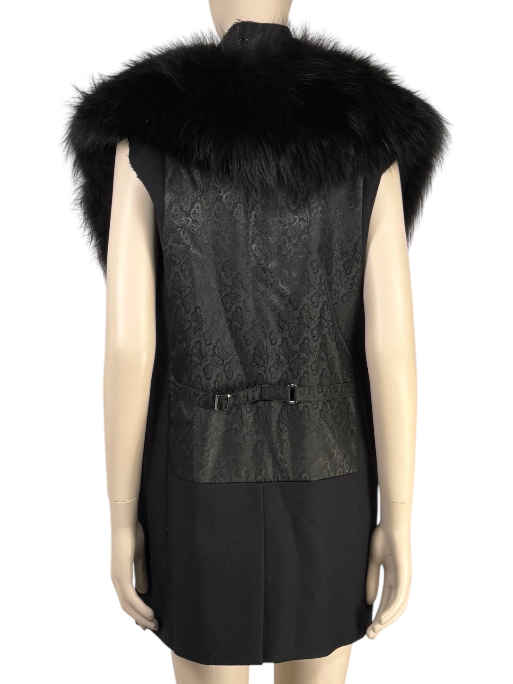Dolce & Gabbana - Sleeveless jacket in black wool, detachable collar in glossy fox fur, vest-style back in shaped crepe 4