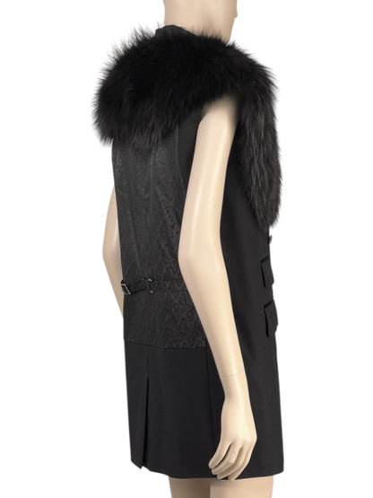 Dolce & Gabbana - Sleeveless jacket in black wool, detachable collar in glossy fox fur, vest-style back in shaped crepe 5