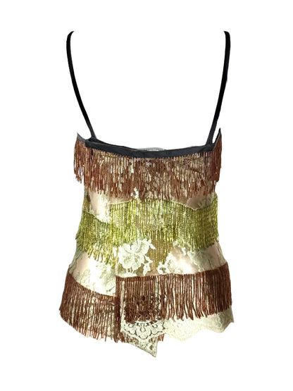 Dolce & Gabbana - Spring/Summer 2000  - Look 30 - Black satin and multicoloured lace camisole top, embellished with beaded fringe