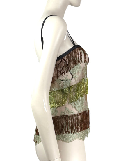 Dolce & Gabbana - Spring/Summer 2000  - Look 30 - Black satin and multicoloured lace camisole top, embellished with beaded fringe
