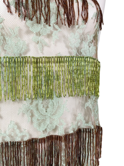 Dolce & Gabbana - Spring/Summer 2000  - Look 30 - Black satin and multicoloured lace camisole top, embellished with beaded fringe