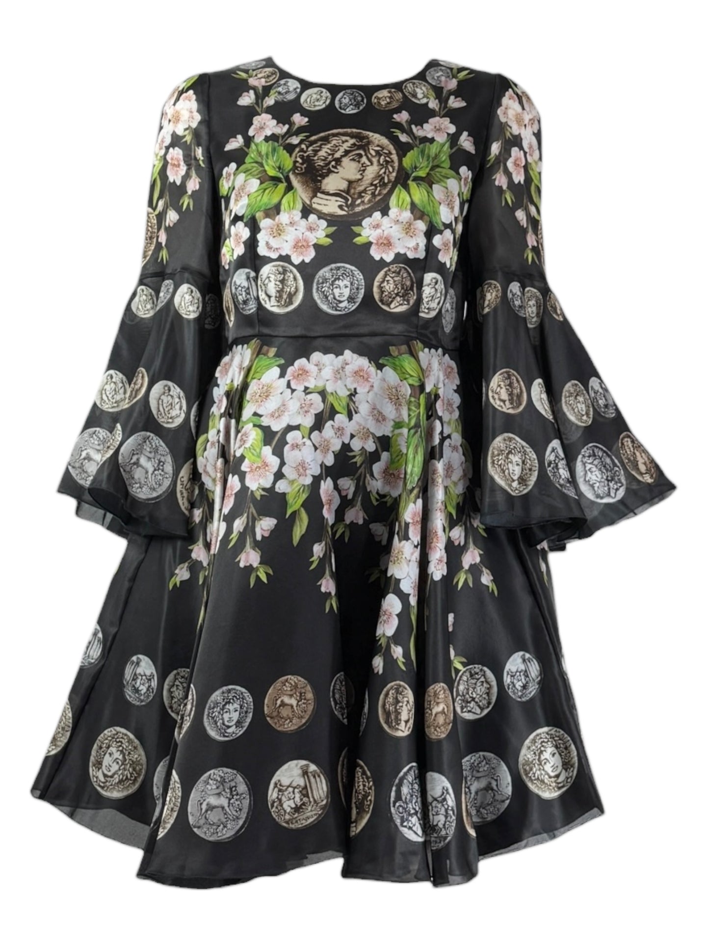 Dolce & Gabbana - Spring/Summer 2014 - Look 23 - Mini dress in black organza printed with a floral, coin motif