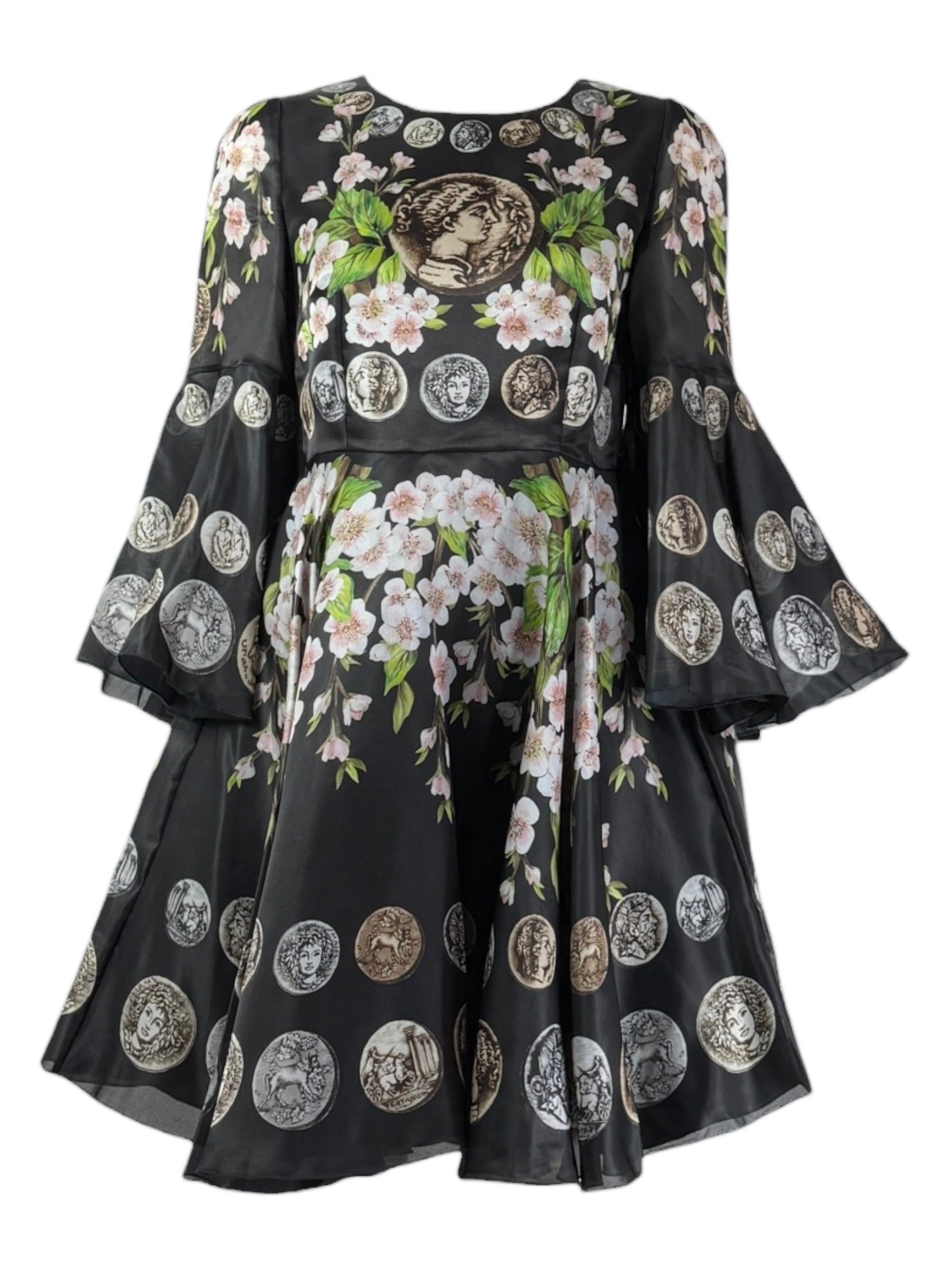 Dolce & Gabbana - Spring/Summer 2014 - Look 23 - Mini dress in black organza printed with a floral, coin motif