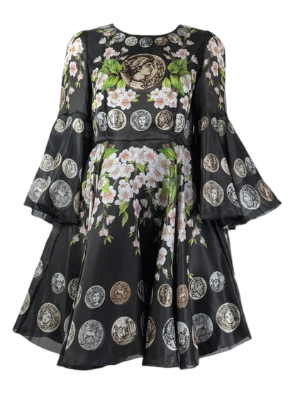 Dolce & Gabbana - Spring/Summer 2014 - Look 23 - Mini dress in black organza printed with a floral, coin motif