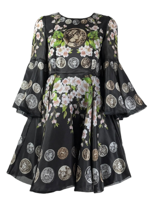 Dolce & Gabbana - Spring/Summer 2014 - Look 23 - Mini dress in black organza printed with a floral, coin motif