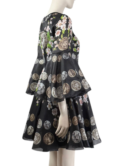 Dolce & Gabbana - Spring/Summer 2014 - Look 23 - Mini dress in black organza printed with a floral, coin motif