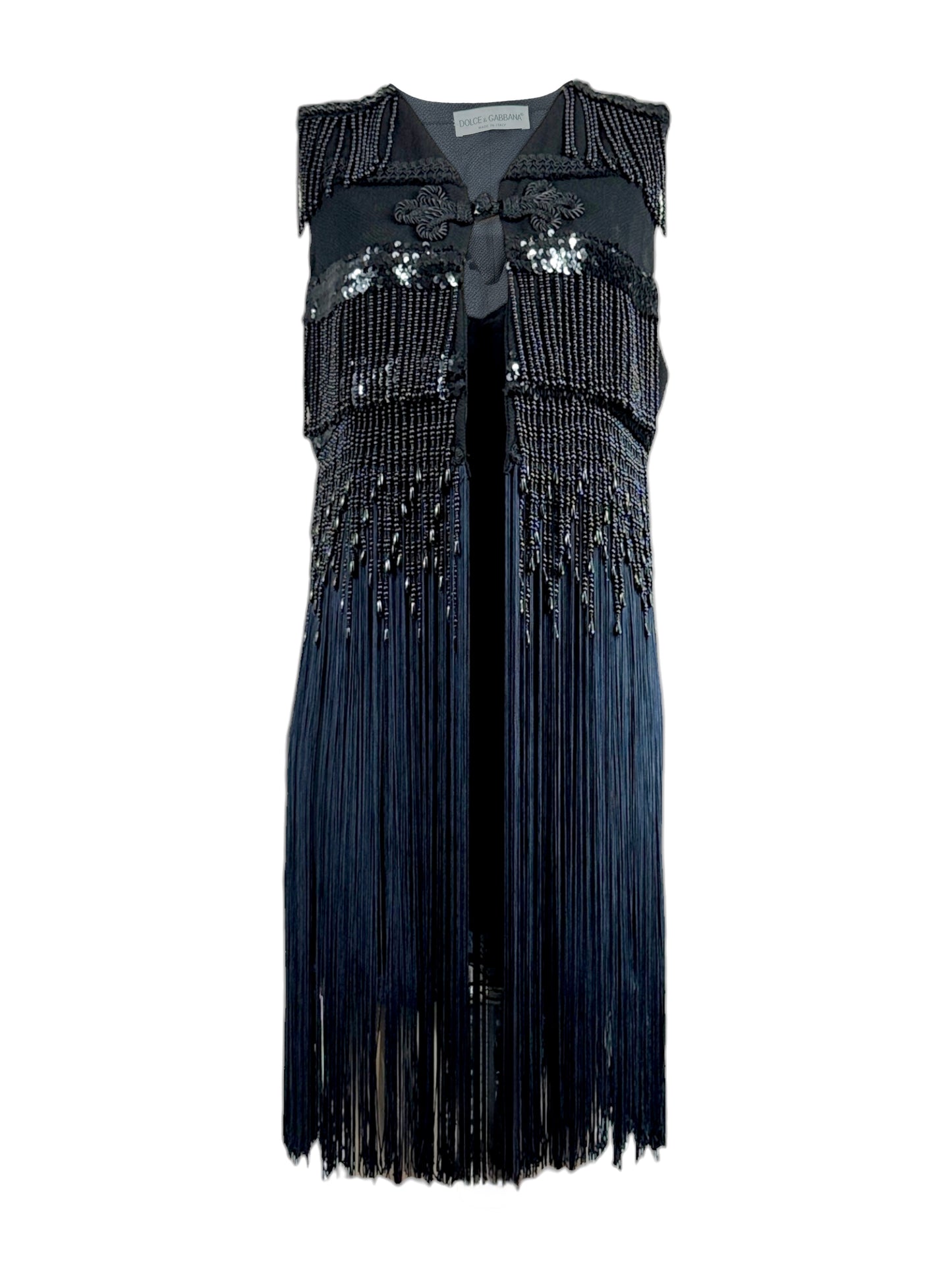 Dolce Gabbana Fall 1991 Black fringe beaded ensemble