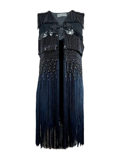 Dolce Gabbana Fall 1991 Black fringe beaded ensemble