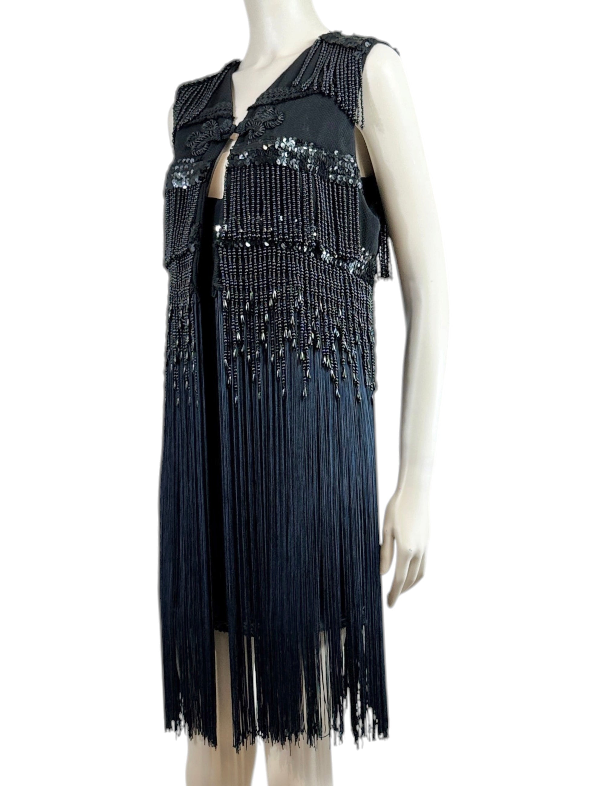 Dolce Gabbana Fall 1991 Black fringe beaded ensemble