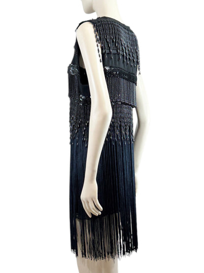 Dolce Gabbana Fall 1991 Black fringe beaded ensemble