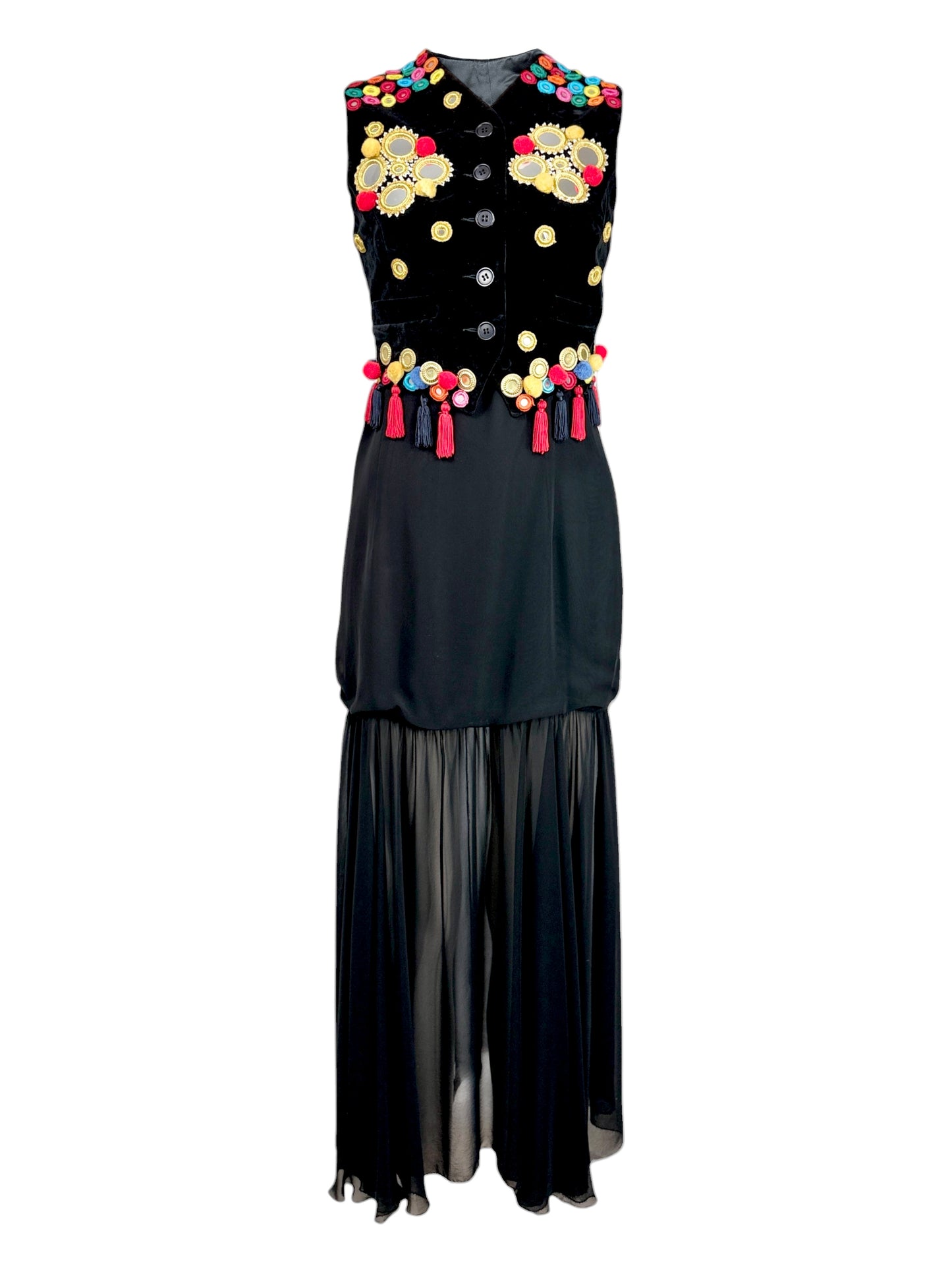 Dolce Gabbana Fall 1992 Ensemble velvet waistcoats spaghetti dress