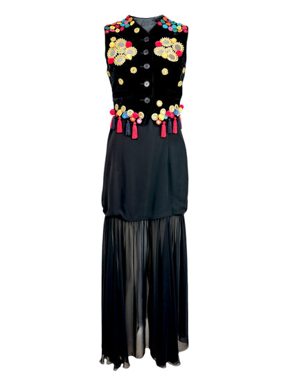 Dolce Gabbana Fall 1992 Ensemble velvet waistcoats spaghetti dress