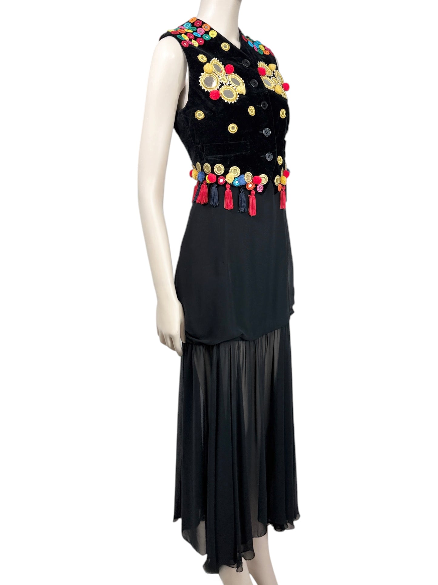 Dolce Gabbana Fall 1992 Ensemble velvet waistcoats spaghetti dress