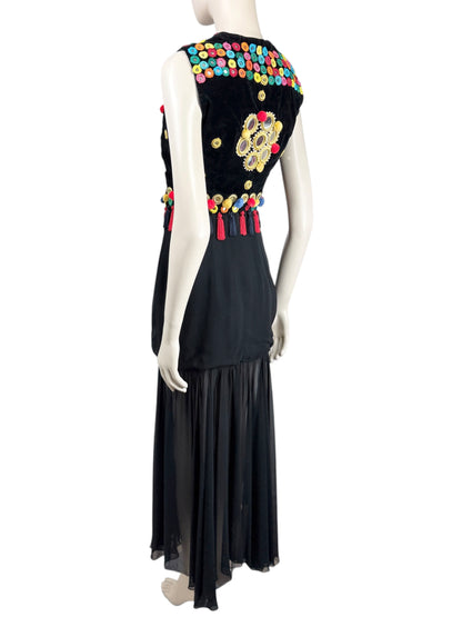 Dolce Gabbana Fall 1992 Ensemble velvet waistcoats spaghetti dress