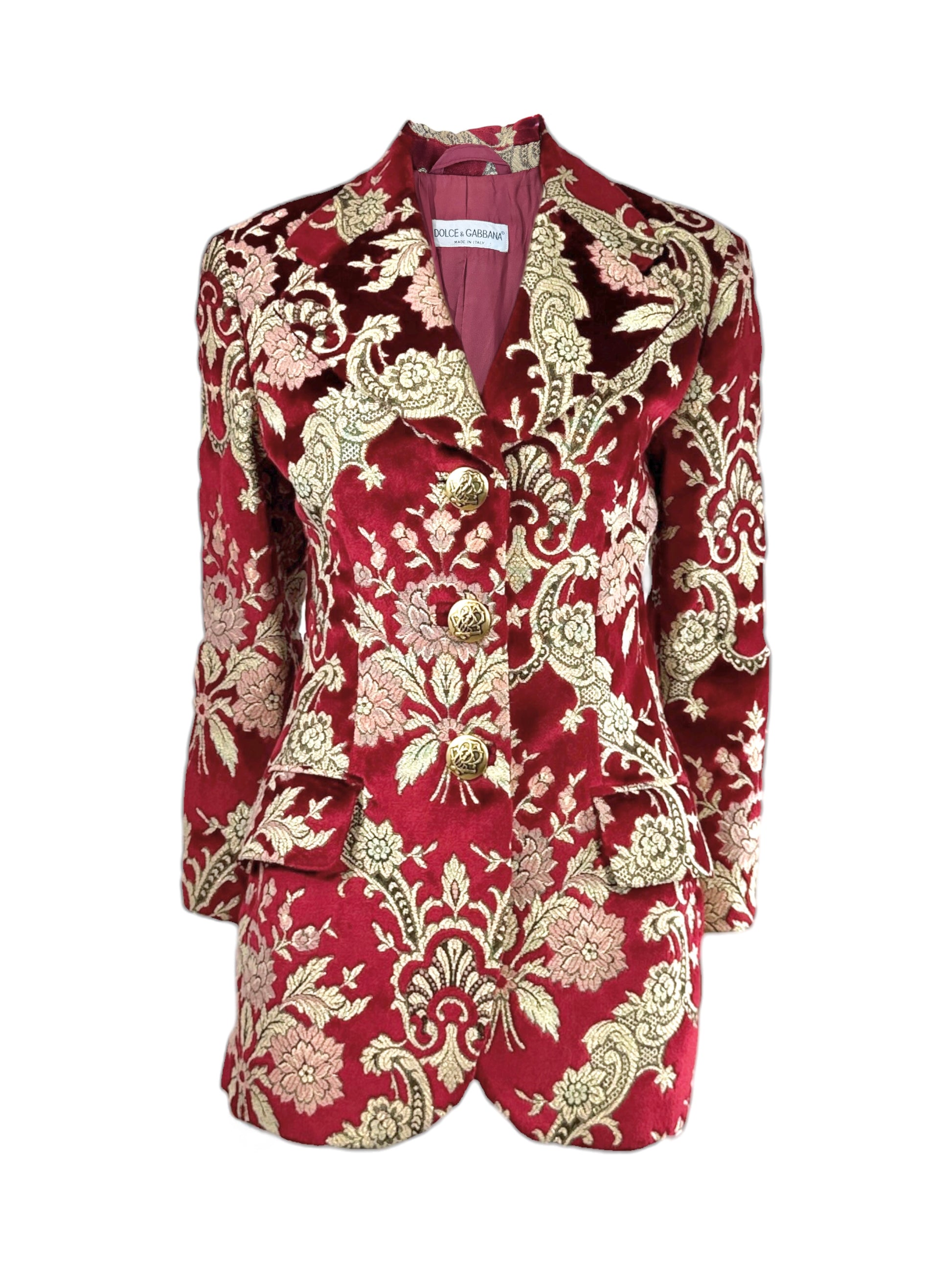 Dolce Gabbana Fall 1992 Gold and red brocade velvet blazer